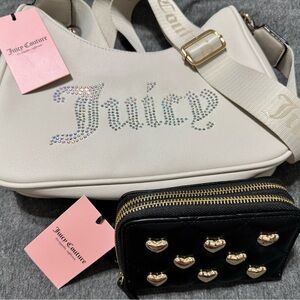 Juicy Couture Cream and Black Shoulder Bag and double zip wallet Set